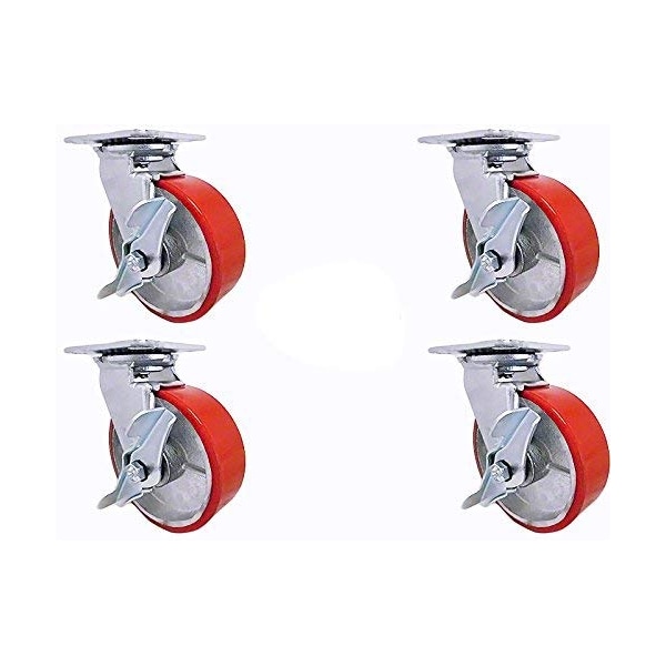 8"x2" Swivel Caster Set, Heavy Duty Polyurethane Wheel on Steel Hub